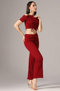 Toplot Co Ord Set For Women Solid Top And Bottom (Top-Pant-5138-Maroon-M),Maroon,,B0CGNQR8F9