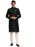 Sojanya (Since 1958 Men'S Silk Blend Mirror Work Black Kurta & White Churidar Pyjama Set