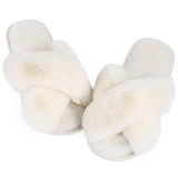Ankis Women White Fuzzy Fluffy Slippers Soft cozy Plush Memory Foam Slipper Open Toe Bedroom comfy cross Band for Womens
