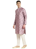 Sojanya (Since 1958 Men'S Jacquard Silk Purple & Self Design Kurta & Off White Churidar Pyjama Set Purple & Gold 2Xl