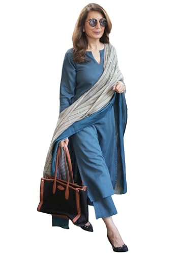 Gosriki Women'S Rayon Blend Straight Solid Kurta With Pant & Dupatta (Rozana Cerosin-Vks01-Gs_M_Dark Blue_Medium),Dark Blue,,B0DNBD8NC7