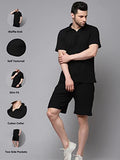 Rigo Waffle Knit Self Textured Co-Ord Set For Men | Night Suit | Lounge-Wear Pajama Set | Beach And Vacation Wear Black