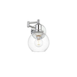 Living District Davian 1-Light Metal/Glass Swing Arm Wall Sconce In Chrome/Clear