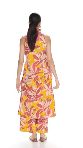 Anni Designer Women'S Rayon Viscose Straight Printed Kurta With Pant (Vcm Yellow_L_Yellow_Large),Yellow,L,Rayon,Viscose,Regular,