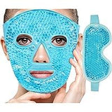 Soneev Mart Reusable Gel Bead Eye Mask + Face Mask Blue Hot & Cold Therapy Set For Puffy Eyes, Facial Swelling, Headache & Str