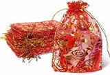 brown leaf 30X40cm Transparent Printed Red Organza Potli Bags Jewellery Pouch Best for Wedding Diwali Rakhi Party Supply Birthda