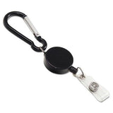 Metal Badge Reel/Carabiner Set, 24 Extension, Black, 5/PK