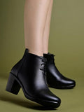 Shoetopia Women'S Black Leather Ankle Booties With Block Heel And Lace-Up Closure Stylish Mid-Heel Dress Boots For Office & Casual Eu37,Black,4,B0DNXP9CFY