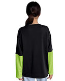Eyebogler Womens Loose Fit Round Neck Full Sleeves Printed T-Shirt,Black Lime GreenApparel,L