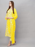 Anni Designer Women'S Cotton Blend Straight Printed Kurta With Pant & Dupatta (Mei Yellow_L_Yellow_Large),Yellow,L,Cotton Blend,Regular,Kurta, Scarf