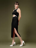 OOMPH! Women's Western & Fusion wear Stretchable Midi Lycra Dress for Women Bodycon Black - md1087,Jet Black