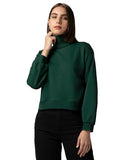 FYLTR Women's Drop Shoulder Boxy Fit Sweatshirt with Turtle Neck & Balloon Sleeve,Enchanted Evergreen