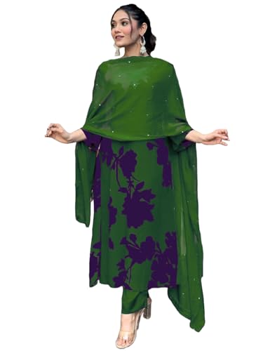 Anni Designer Women'S Cotton Blend Printed Straight Kurta With Pant & Dupatta (Protin-Green-Nw_S_Green_Small),Green,S