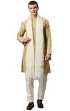 Weavers Villa Poly Silk Cream Striped Ethnic Woven Dupatta For Men (2.20 Mtrs)