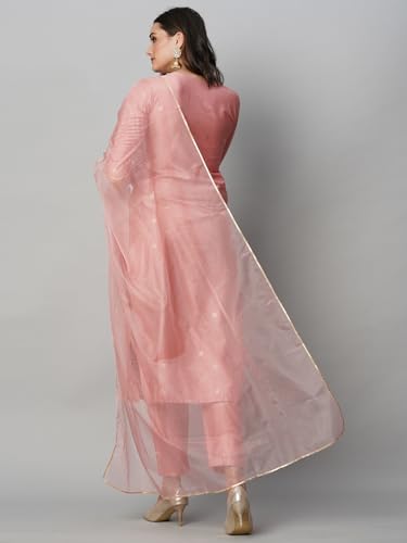 Anni Designer Women'S Cotton Blend Straight Printed Kurta With Pant & Dupatta (Yoda Peach_Xxl_Peach_Xx-Large),Peach,2XL,Cotton Blend,Regular,