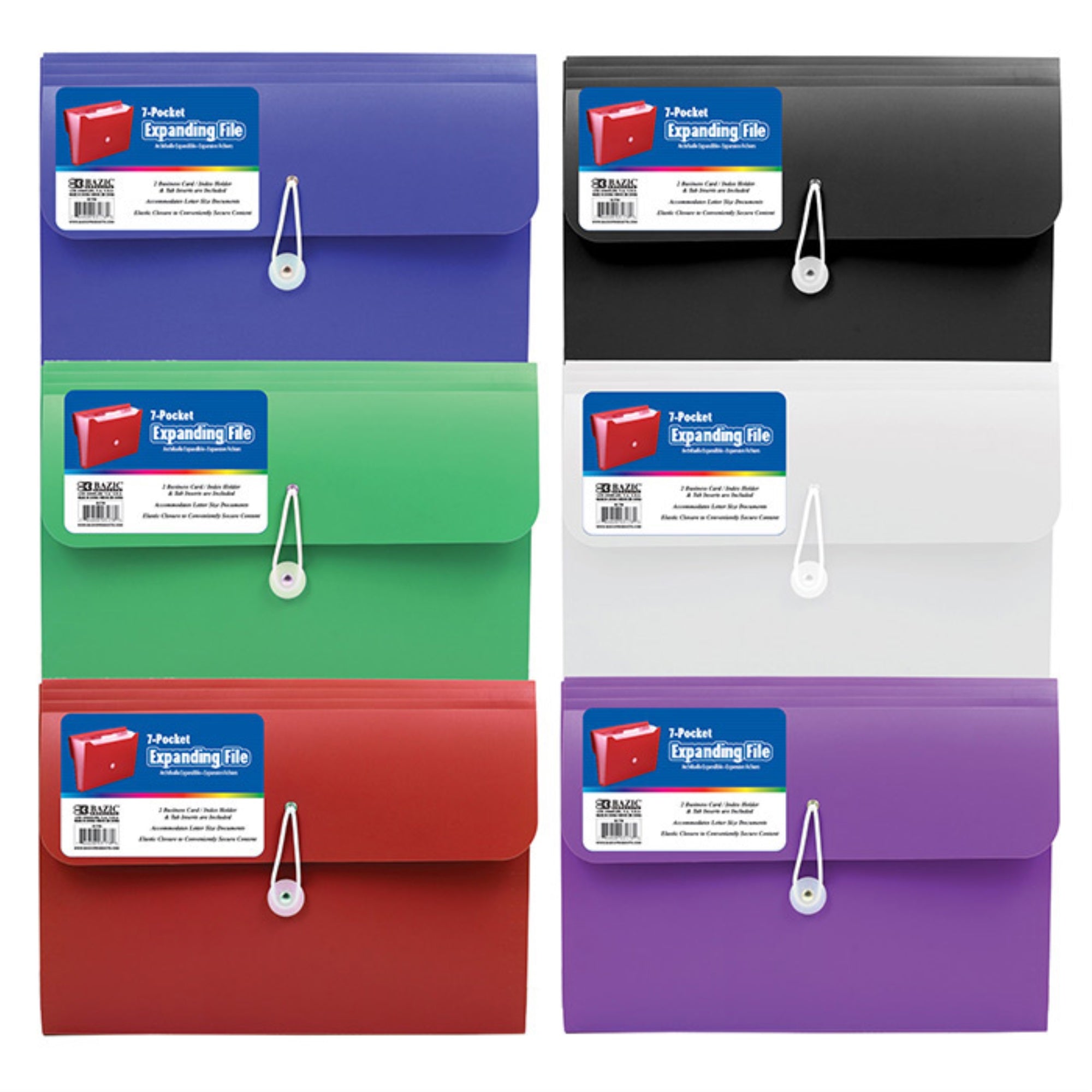 Bazic 7-Pocket Letter Size Poly Expanding File