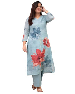 Anni Designer Women'S Rayon Viscose Straight Printed Kurta With Pant (Susan Sky-Vks01_M_Sky Blue_Medium),Sky Blue,M