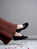 Shoetopia Buckle Detailed Casual Black Loafers For Women & Girls /Eu39,Black,6,B0F316RBBY