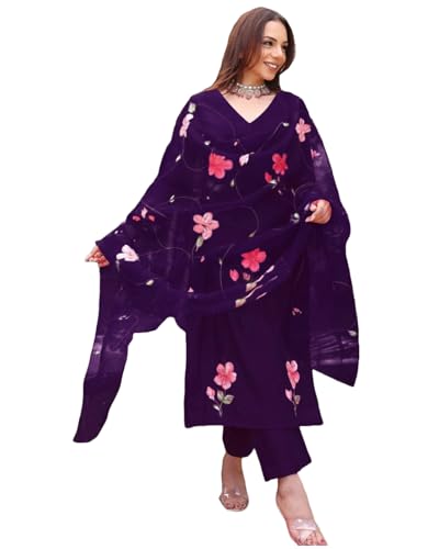 Anni Designer Women'S Rayon Viscose Printed Straight Kurta With Pant & Dupatta (Roka Begani-Vks01_L_Begani_Large),Begani,L