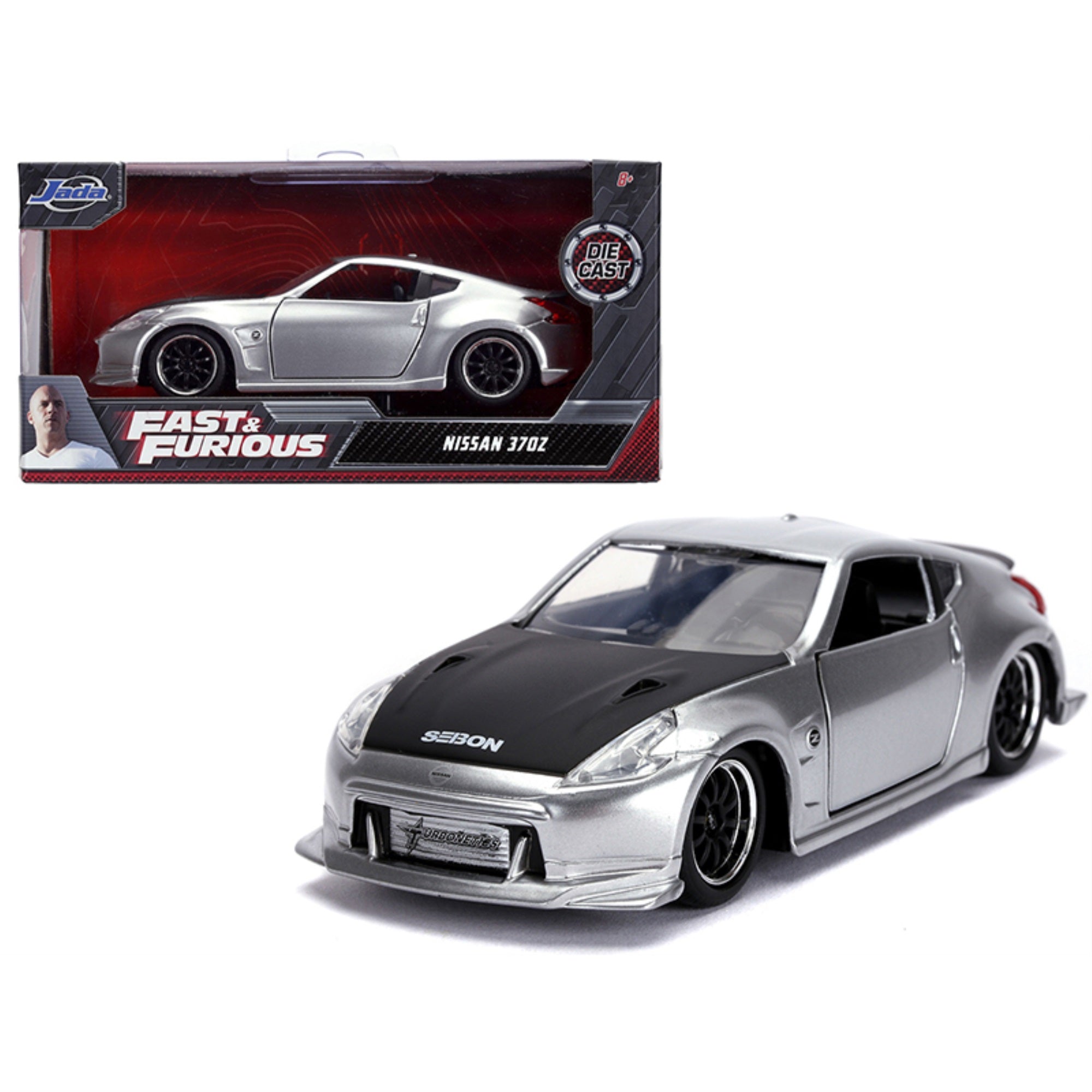 Nissan 370Z Silver With Black Hood Fast & Furious Series 1/32 Diecast Model Car By Jada