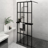 vidaXL Walkin Shower Wall with Shelf Black 31.5x76.8 ESG Glass&Aluminum