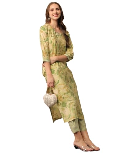 Anni Designer Women'S Cotton Blend Straight Printed Kurta With Pant (Nissu Green-Nh_M_Green_Medium),Green,M