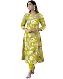 Anni Designer Women'S Cotton Blend Straight Printed Kurta With Pant (Dhun Lemon_L_Lemon_Large),Lemon,L