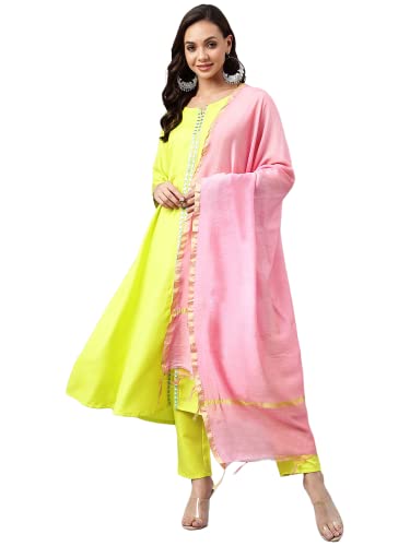 Anni Designer Women'S Cotton Blend Kurta With Palazzo & Dupatta (Darwaja_Green_X-Large),Green,XL