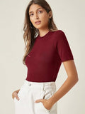 Kotty Women'S Slim Fit Half Sleeve Ribbed T-Shirt(Red_M)