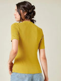 Kotty Women'S Slim Fit Half Sleeve Ribbed T-Shirt(Yellow_M)