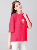 Kotty Women'S Cotton Blend Printed Oversized T-Shirts,Cherry PinkApparel,L