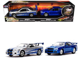 Brians Nissan Skyline GTR (BNR34) Silver with Blue Stripes and Nissan GTR (BNR34) Blue Metallic Set of 2 pieces 25 Years of 