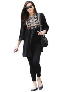 Anni Designer Women'S Tunics Tops Rayon Viscose Embroidered Short Top For Women (Belliza Black_Xxl_Black_Xx-Large),Black,2XL