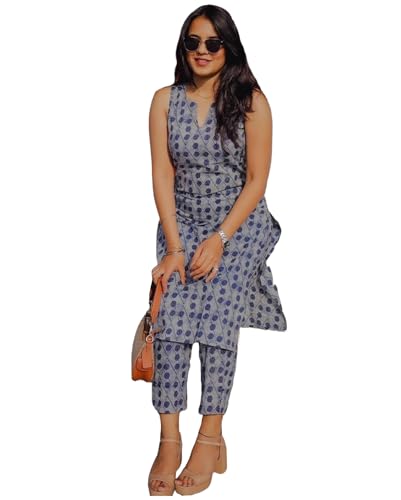 Anni Designer Women'S Rayon Viscose Straight Printed Kurta With Pant (Ranopali Blue-Vks01_S_Blue_Small),Blue,S