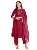 Gosriki Women'S Rayon Blend Embroidered Straight Kurta With Pant & Dupatta (Ramdhani Maroon-Gs_Xl_Maroon_X-Large),Maroon,,B0DRNMKWWV