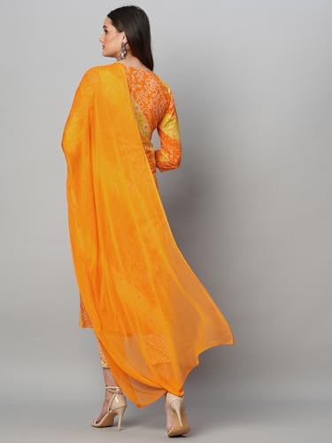 Anni Designer Women'S Cotton Blend Straight Printed Kurta With Pant & Dupatta (Makhan Mustard-Nw_Xxl_Mustard_Xx-Large),Mustard,2XL,Cotton Blend,Regular,Dupatta