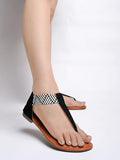 Shoetopia Women'S Ethnic Style T-Strap Sandals Black Chevron Ankle Strap Flats For Casual & Festive Comfortable & Stylish Party Eu41,Black,8,B0CKW72HRF