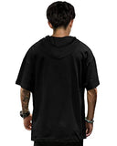 Eyebogler Men'S Trendy Hooded Neck Half Sleeves Loose Fit Colorblocked T-Shirt Black White,Black WhiteApparel,S