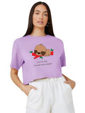 Kotty Women'S Printed Cotton Blend Oversized Crop T-Shirts,Orchid PurpleApparel,L