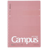 KOKUYO Spiral Lined Notebook, 10'' x 7'' Pastel Journal B5 Campus Soft Ring Notebooks with Dot 7 mm Ruled, 40 Sheets, Pink 1 Sub