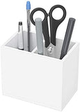 HOMANLY Acrylic Pen Holder 2 Compartments White Pencil Organizer Cup for Counter top Desk Accessory Storage Compact Organizer fo