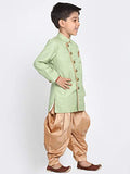 Jbn Creation Boys Cotton Blend Mint Green And Rose Gold Indowestern Sherwani And Dhoti Set_Jbnbciw124Mgncdrg_32