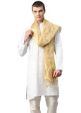Weavers Villa Poly Silk Beige Ethnic Woven Striped Dupatta For Men (2.20 Mtrs)