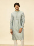 Manyavar Men'S Green Blended Viscose Self Design Kurta Pyjama Set (L)