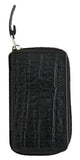Walletsnbags Leather Key Case Pouch Wallet Keychain Key Holder Ring With 6 Hooks Zipper Closure (Black)