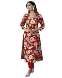 Gosriki Women'S Cotton Blend Straight Printed Kurta With Pant (Dhun Red-Vks01-Gs_M_Red_Medium),Red,,B0D9YK1521