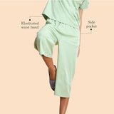 Enamor E402 High-Rise Cotton Slub Basic Culottes For Women With Concealed Adjustable Drawstring(E402_Soft Green_Xl)