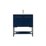 Elegant Decor Sloane 30 Mdf And Steel Single Bathroom Vanity In Blue