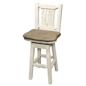 Montana Woodworks Homestead Collection Counter Height Barstool With Back & Swivel, Buckskin Upholstery, Clear Lacquer Finish