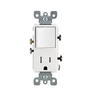 Leviton Decora 5625 Series R62T56250WS Rocker Combination Switch/Receptacle, 120 V Switch, 125 V Receptacle, 1Pole